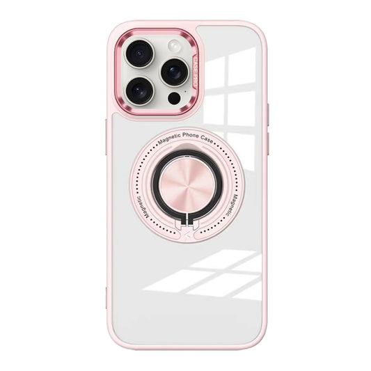 For iPhone 15 Pro Max Magnetic Rotating Ring Holder Acrylic Phone Case(Pink) - iPhone 15 Pro Max Cases by buy2fix | Online Shopping UK | buy2fix