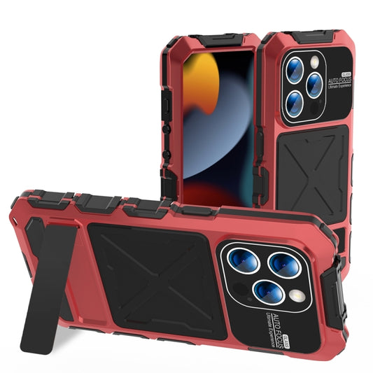 For iPhone 15 Pro Max R-JUST Metal + Silicone + Tempered Glass Life Waterproof Phone Case with Holder(Red) - iPhone 15 Pro Max Cases by R-JUST | Online Shopping UK | buy2fix