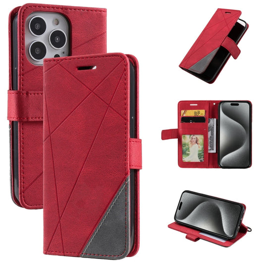 For iPhone 15 Pro Max Skin Feel Splicing Leather Phone Case(Red) - iPhone 15 Pro Max Cases by buy2fix | Online Shopping UK | buy2fix