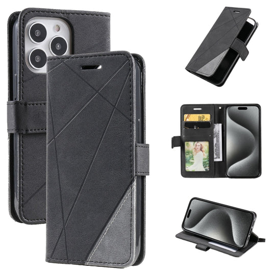 For iPhone 15 Pro Max Skin Feel Splicing Leather Phone Case(Black) - iPhone 15 Pro Max Cases by buy2fix | Online Shopping UK | buy2fix
