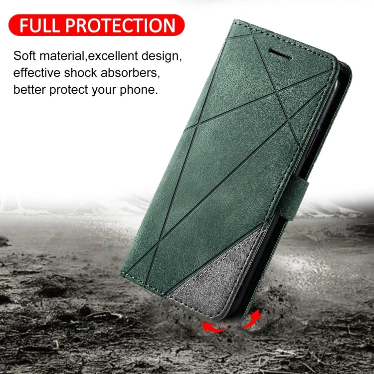For iPhone 15 Pro Max Skin Feel Splicing Leather Phone Case(Green) - iPhone 15 Pro Max Cases by buy2fix | Online Shopping UK | buy2fix