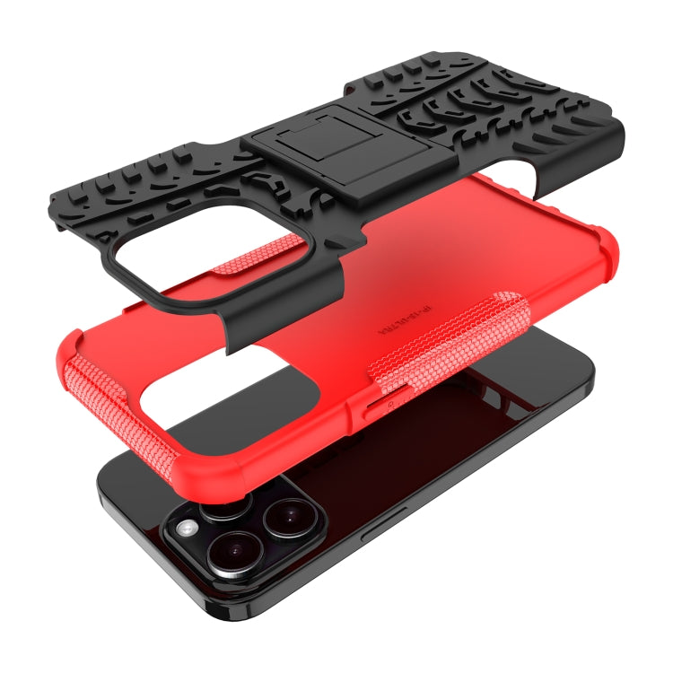 For  iPhone 15 Pro Max Tire Texture TPU + PC Phone Case with Holder(Red) - iPhone 15 Pro Max Cases by buy2fix | Online Shopping UK | buy2fix