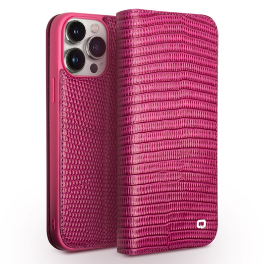 For iPhone 15 Pro Max QIALINO Little Crocodile Texture Genuine Leather Phone Case(Rose Red) - iPhone 15 Pro Max Cases by QIALINO | Online Shopping UK | buy2fix