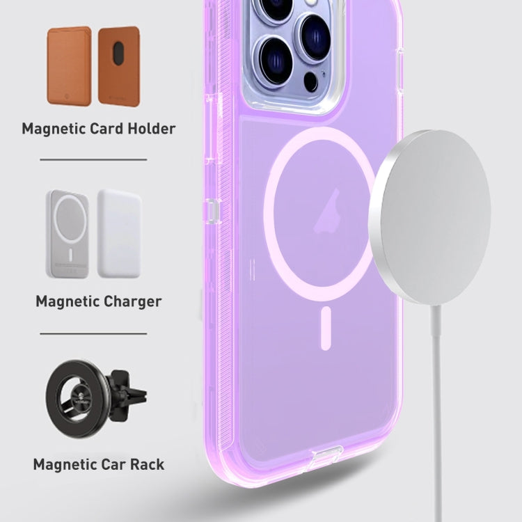 For iPhone 14 Plus Shockproof MagSafe Magnetic Phone Case(Transparent Purple) - iPhone 14 Plus Cases by buy2fix | Online Shopping UK | buy2fix