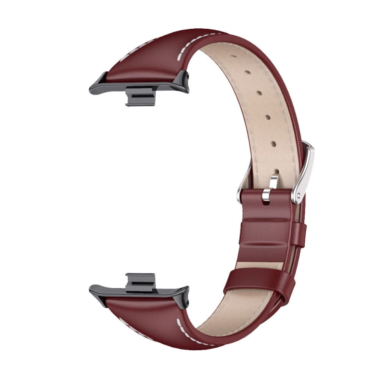 For Xiaomi Smart Band 9 Pro / 8 Pro Mijobs Genuine Leather Slim Watch Band(Wine Red Black) - Watch Bands by MIJOBS | Online Shopping UK | buy2fix