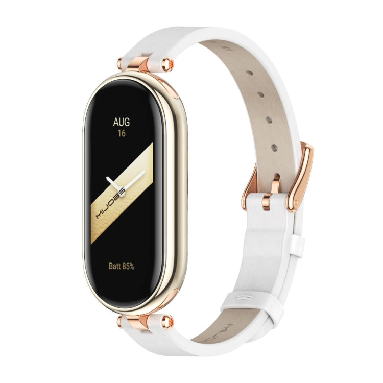 For Xiaomi Mi Band 8 / 9 / 9 NFC Mijobs First Layer Cowhide Watch Band(White Rose Gold) - Watch Bands by MIJOBS | Online Shopping UK | buy2fix