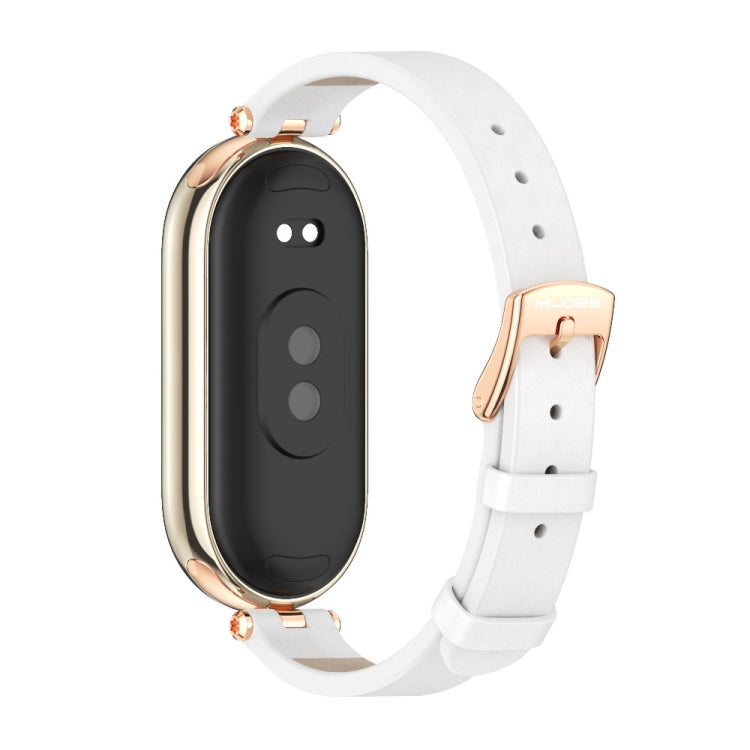 For Xiaomi Mi Band 8 / 9 / 9 NFC Mijobs First Layer Cowhide Watch Band(White Rose Gold) - Watch Bands by MIJOBS | Online Shopping UK | buy2fix