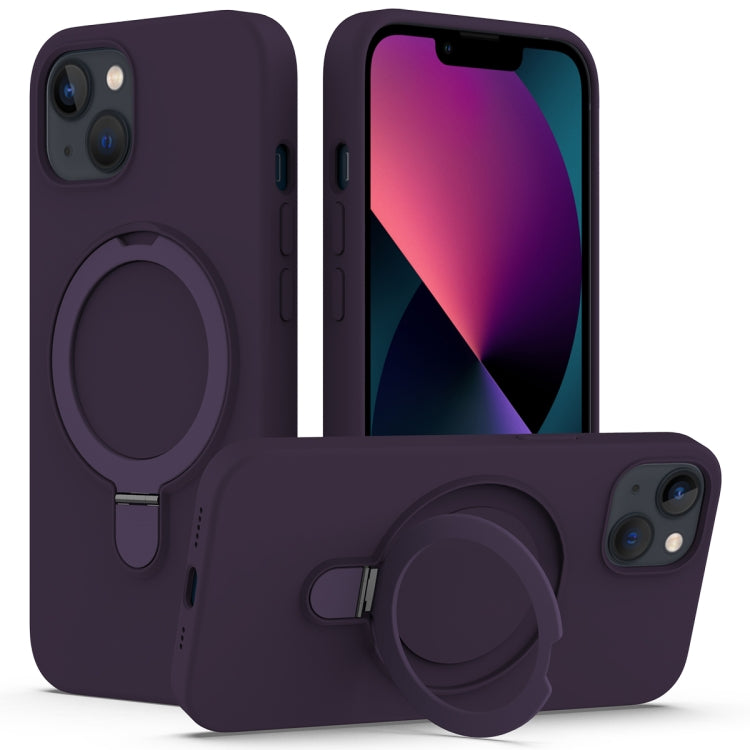 For iPhone 14 Plus Liquid Silicone MagSafe Magnetic Phone Case with Ring Holder(Purple) - iPhone 14 Plus Cases by buy2fix | Online Shopping UK | buy2fix