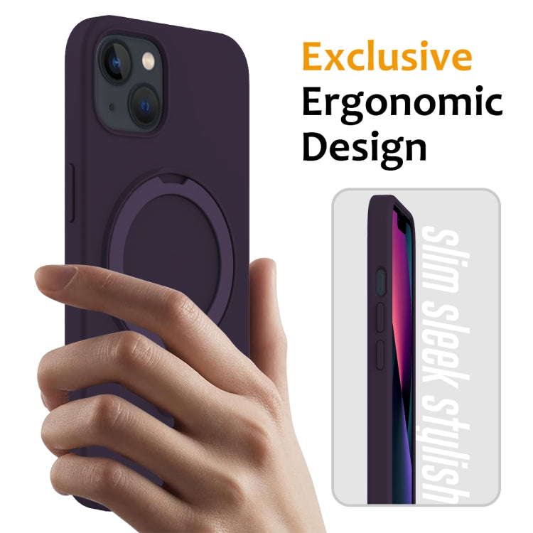 For iPhone 14 Plus Liquid Silicone MagSafe Magnetic Phone Case with Ring Holder(Purple) - iPhone 14 Plus Cases by buy2fix | Online Shopping UK | buy2fix