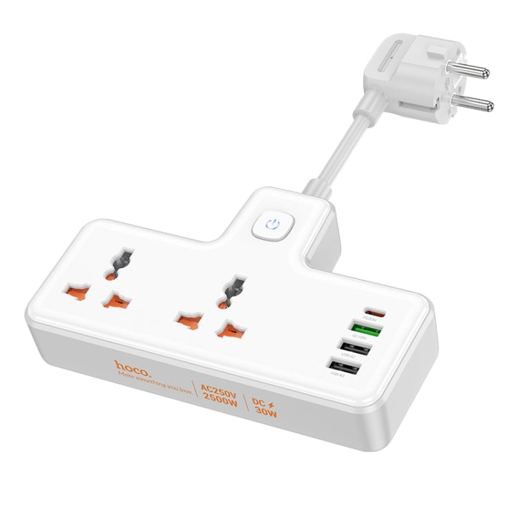 hoco AC12A Reise 2-position Expansion Socket with PD30W+3USB Ports, Cable Length: 8.5cm, EU Plug(White) - Extension Socket by hoco | Online Shopping UK | buy2fix