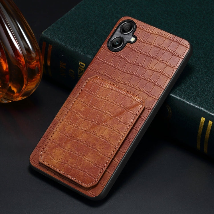 For Samsung Galaxy S23+ 5G Denior Imitation Crocodile Leather Back Phone Case with Holder(Brown) - Galaxy S23+ 5G Cases by Denior | Online Shopping UK | buy2fix