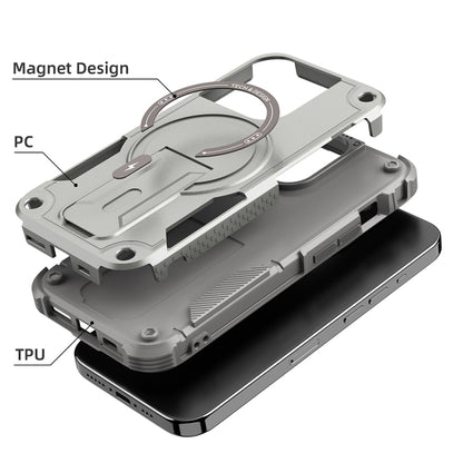 For iPhone 15 MagSafe Holder Armor PC Hybrid TPU Phone Case(Grey) - iPhone 15 Cases by buy2fix | Online Shopping UK | buy2fix