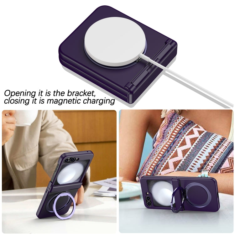 For Samsung Galaxy Z Flip5 5G 360 Degree Stand MagSafe Magnetic All-inclusive Phone Case(Dark Purple) - Galaxy Z Flip5 Cases by buy2fix | Online Shopping UK | buy2fix