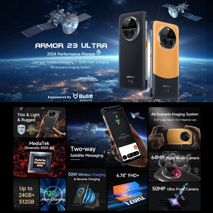 Ulefone Armor 23 Ultra Rugged Phone, 12GB+512GB, 6.78 inch Android 13 MediaTek Dimensity 8020 Octa Core up to 2.6GHz, Network: 5G, NFC, OTG, Satellite Messaging(Umbra Orange) - Ulefone by Ulefone | Online Shopping UK | buy2fix