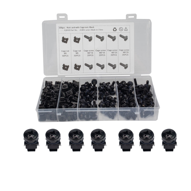 100 PCS Cage Nuts and Screw Cage Nuts M5 + Rack Screws M5x16/20 - In Car by buy2fix | Online Shopping UK | buy2fix