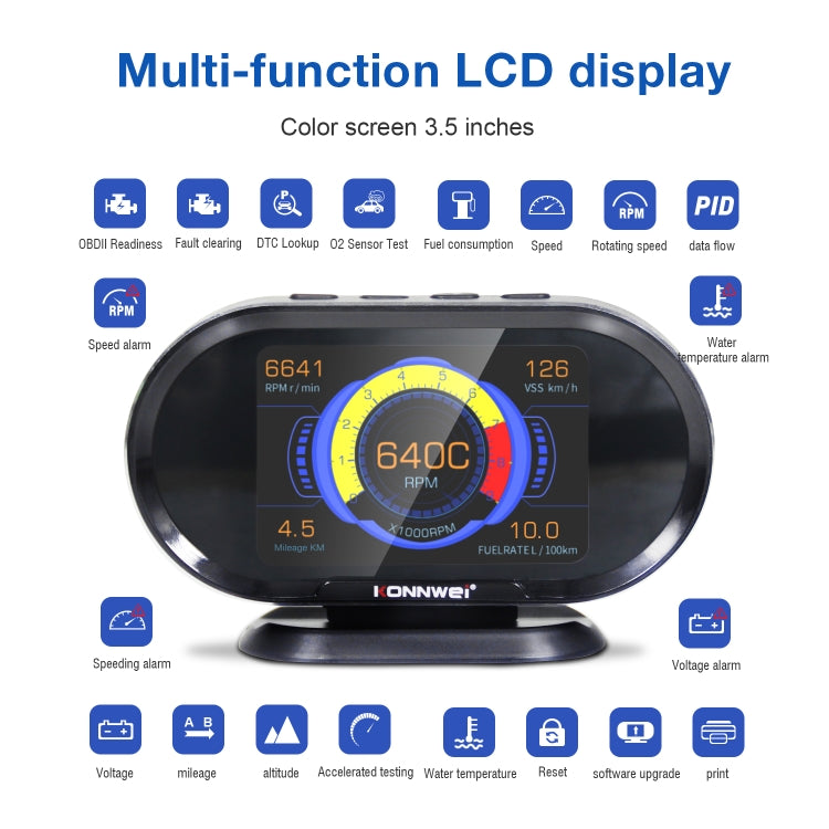 KONNWEI KW206 2 in 1 OBDII / EOBD12V Car Fault Scanner + 3.5 inch LCD Monitor - Code Readers & Scan Tools by KONNWEI | Online Shopping UK | buy2fix