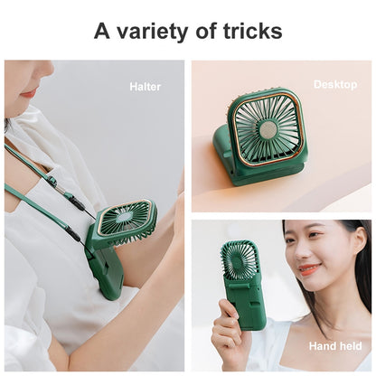 F30 Electroplating Handheld Fan Portable Desktop Folding Mute USB Hanging Neck Fan, Upgraded Version (Green) - Electric Fans by buy2fix | Online Shopping UK | buy2fix