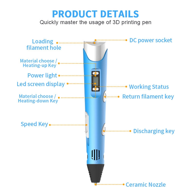 Hand-held 3D Printing Pen, US Plug(Blue) - Consumer Electronics by buy2fix | Online Shopping UK | buy2fix