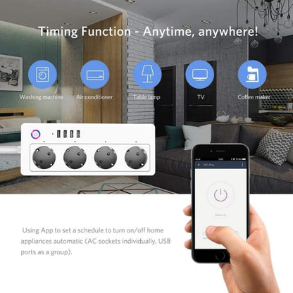 4 x USB Ports + 4 x EU Plug Jack 16A Max Output WiFi Remote Control Smart Power Socket Works with Alexa & Google Home & IFTTT, AC 230V, EU Plug - Consumer Electronics by buy2fix | Online Shopping UK | buy2fix