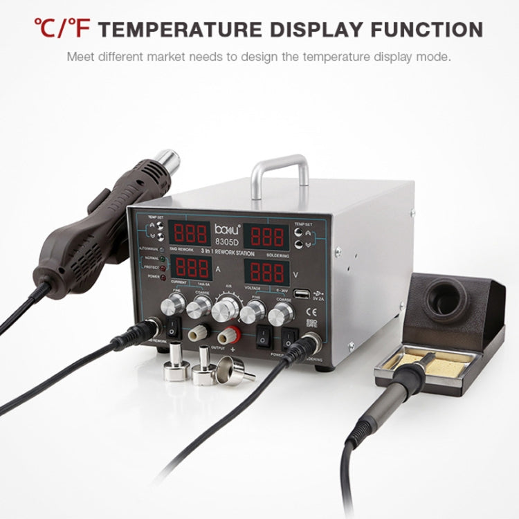 BAKU ba-8305D 110V 3 in 1 4 Digital Display Hot Air Gun Set, US Plug - Electric Soldering Iron by BAKU | Online Shopping UK | buy2fix