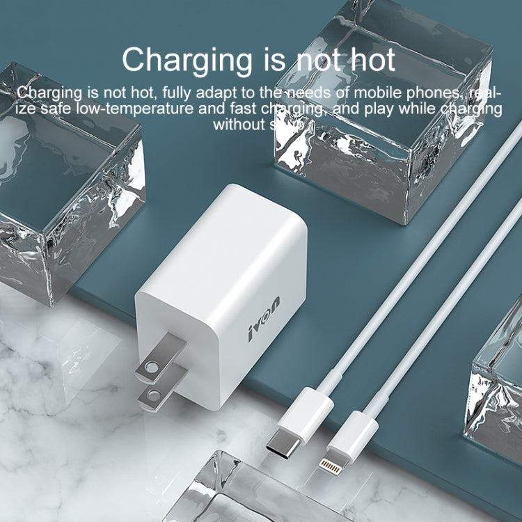 IVON AD48 18W PD Fast Charger + USB-C / Type-C to 8 Pin Data Cable Set, US Plug - USB Charger by IVON | Online Shopping UK | buy2fix