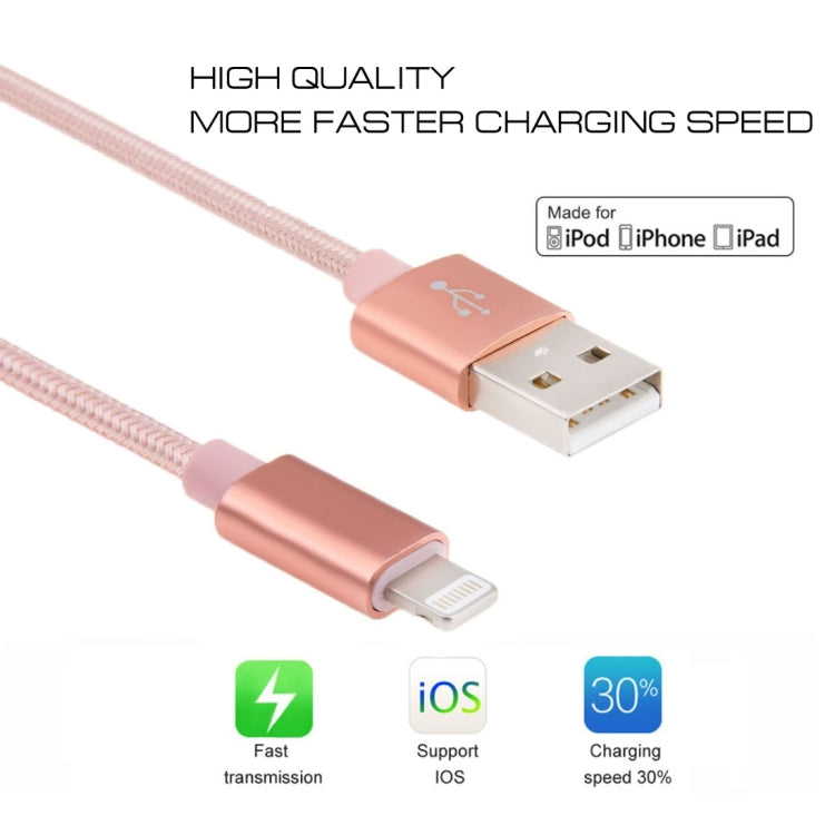 1m 3A Woven Style Metal Head 8 Pin to USB Data / Charger Cable(Rose Gold) - Normal Style Cable by buy2fix | Online Shopping UK | buy2fix