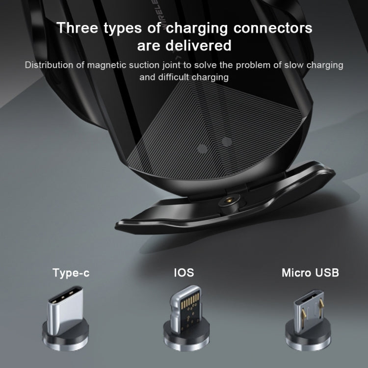 Q2 15W Universal Rotation Infrared Induction Magnetic Car Wireless Charging Mobile Phone Holder with Micro USB + 8 Pin + Type-C / USB-C Magnetic Connector(Silver) - In Car by buy2fix | Online Shopping UK | buy2fix
