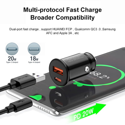 awei C-706 20W PD Type-C + QC 3.0 Type-A Car Charger with CL-110T Data Cable - In Car by awei | Online Shopping UK | buy2fix