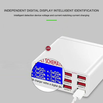 896 40W QC 3.0 6 USB Ports Fast Charger with LCD Digital Display, EU Plug(White) - Multifunction Charger by buy2fix | Online Shopping UK | buy2fix