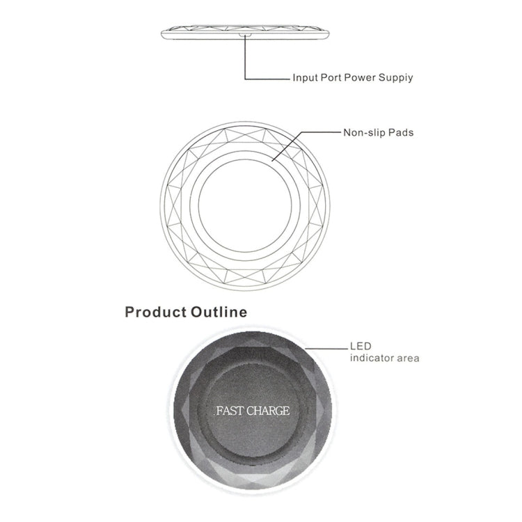 DC5V Input Diamond Qi Standard Fast Charging Wireless Charger, Cable Length: 1m(Black) - Apple Accessories by buy2fix | Online Shopping UK | buy2fix