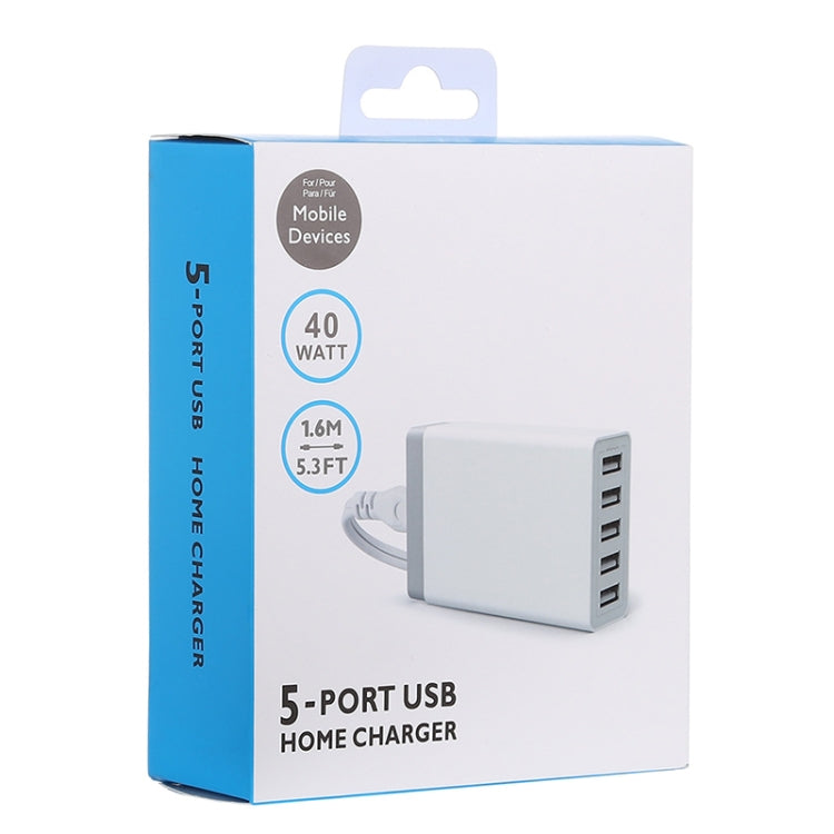 XBX09 40W 5V 8A 5 USB Ports Quick Charger Travel Charger, UK Plug(White) - Multifunction Charger by buy2fix | Online Shopping UK | buy2fix