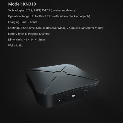 KN319 Wireless Audio 2 in 1 Bluetooth 4.2 Receiver & Transmitter Adapter - Audio Receiver Transmitter by buy2fix | Online Shopping UK | buy2fix