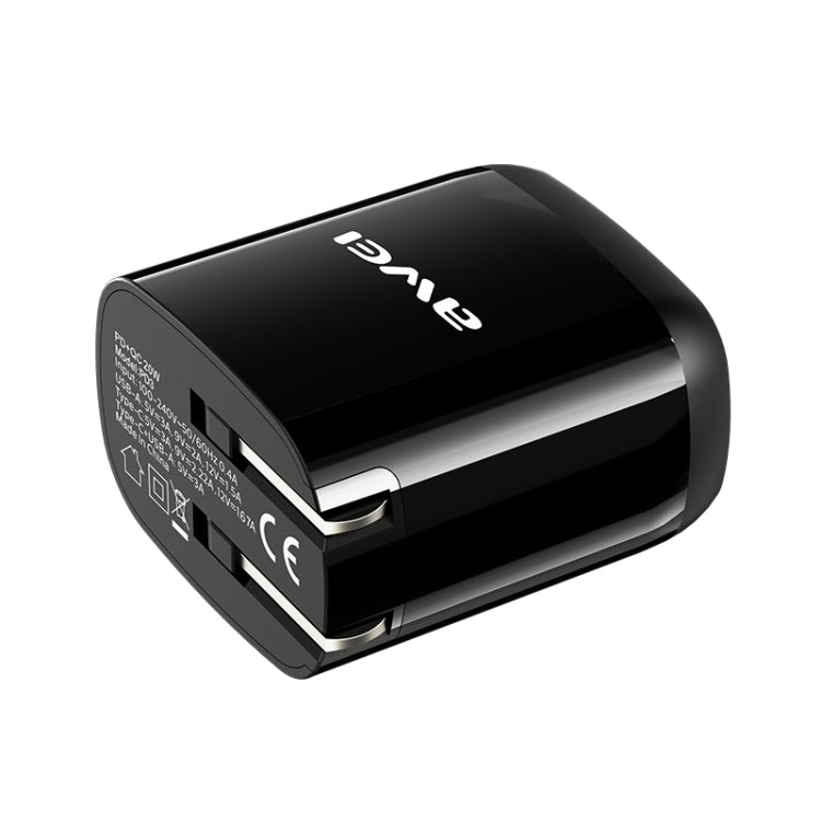 awei PD3 20W PD Type-C + QC 3.0 USB Interface Fast Charging Travel Charger with Data Cable, US Plug - Apple Accessories by awei | Online Shopping UK | buy2fix