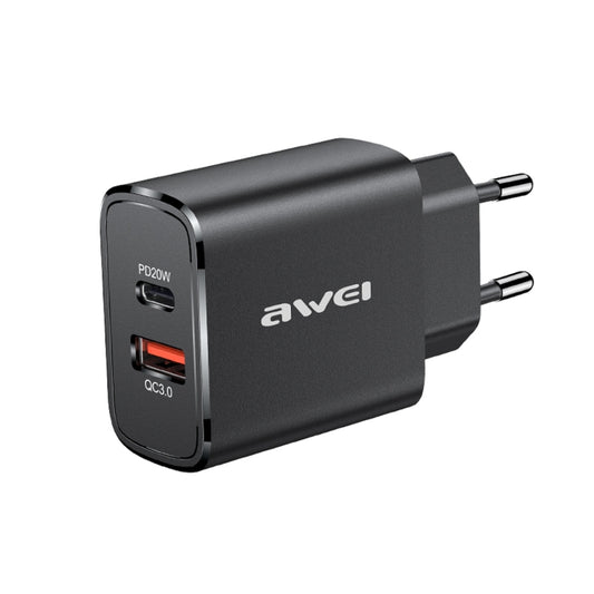 awei PD7 20W QC + PD Fast Charging Travel Charger Power Adapter, EU Plug (Black) - USB Charger by awei | Online Shopping UK | buy2fix