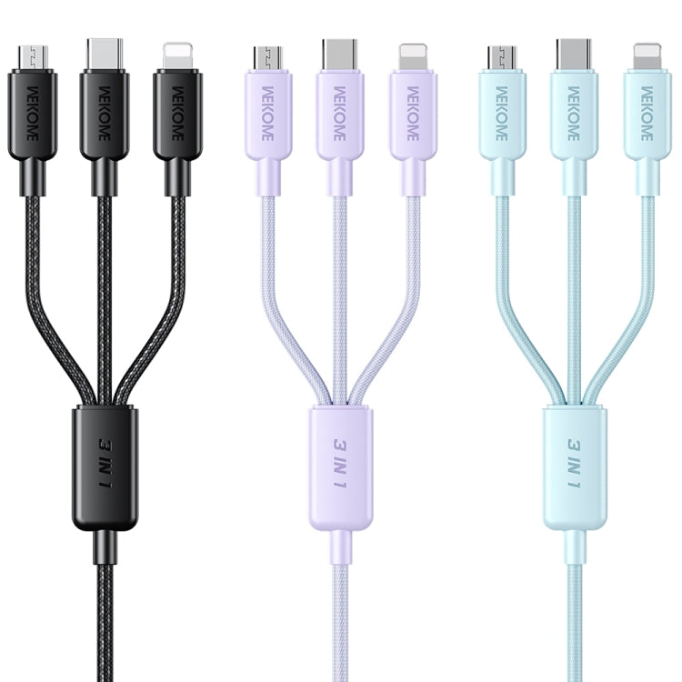 WEKOME WDC-04 Tidal Energy Series 3A USB to 8 Pin+Type-C+Micro USB 3 in 1 Braided Data Cable, Length: 1.2m (Purple) - Multifunction Cable by WK | Online Shopping UK | buy2fix