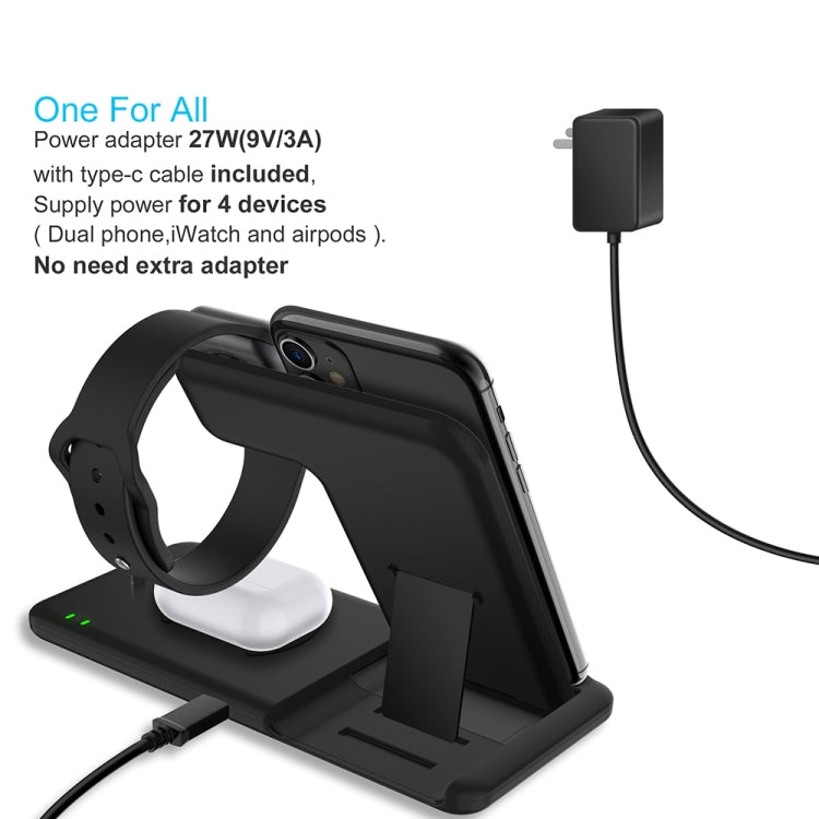 Q20 4 In 1 Wireless Charger Charging Holder Stand Station with Adapter For iPhone / Apple Watch / AirPods, Support Dual Phones Charging (Black) - Apple Accessories by buy2fix | Online Shopping UK | buy2fix