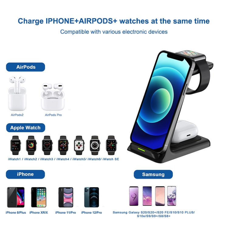 C200 3 in 1 QI Wireless Charger for iPhone & AirPods & Apple Watch - Apple Accessories by buy2fix | Online Shopping UK | buy2fix