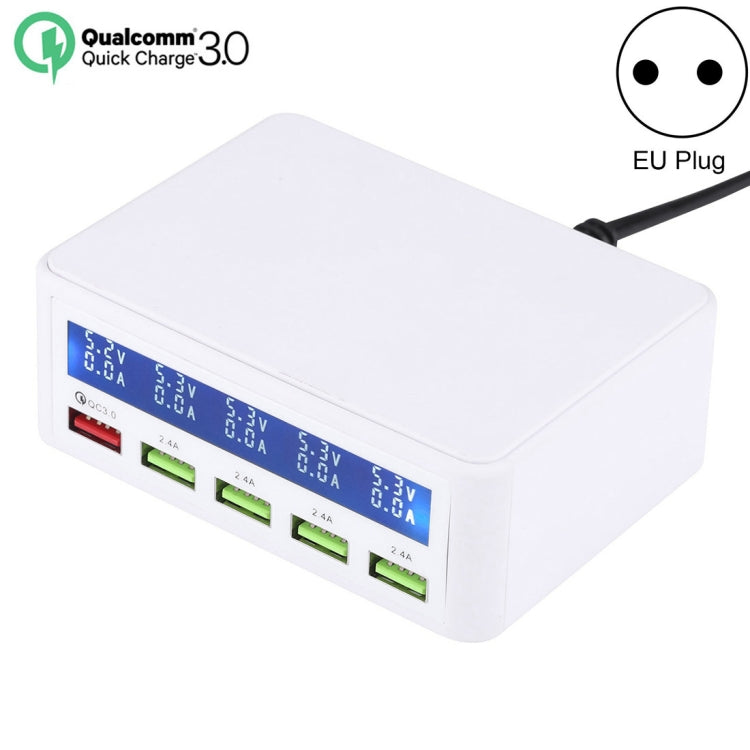 40W QC3.0  2.4A  4-USB Ports Fast Charger Station Travel Desktop Charger Power Adapter with LCD Digital Display, EU Plug - Multifunction Charger by buy2fix | Online Shopping UK | buy2fix