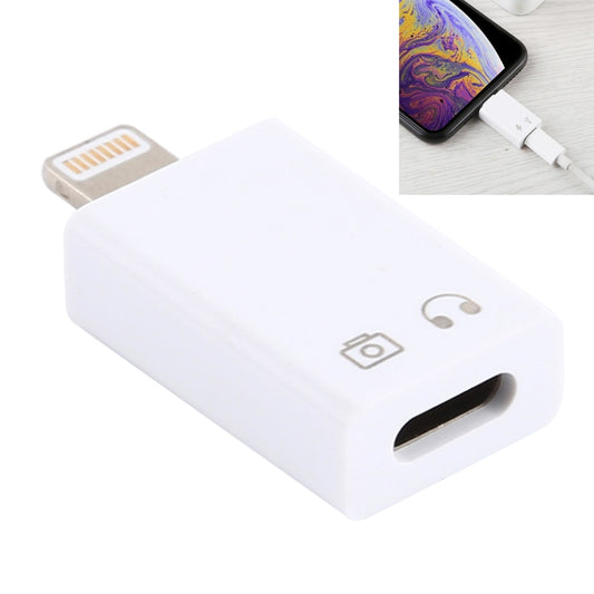 8 Pin Male to USB-C / Type-C Female Charging and Listening Song Audio Adapter Earphone Adapter, Support Data Transmission & Take Pictures (White) - Earphone Adapter by buy2fix | Online Shopping UK | buy2fix