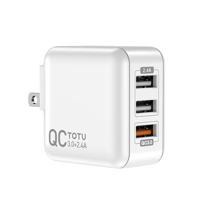 TOTUDESIGN CACQ-08 Sharp Series QC 3.0 + 2.4A Three USB Travel Charger Power Adapter, US Plug (White) - Apple Accessories by TOTUDESIGN | Online Shopping UK | buy2fix