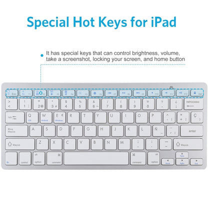 WB-8022 Ultra-thin Wireless Bluetooth Keyboard for iPad, Samsung, Huawei, Xiaomi, Tablet PCs or Smartphones, Spanish Keys(Silver) - Computer & Networking by buy2fix | Online Shopping UK | buy2fix