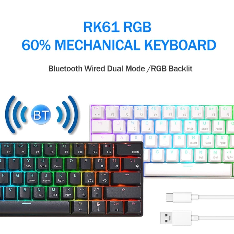 RK61 61 Keys Bluetooth / 2.4G Wireless / USB Wired Three Modes Brown Switch Tablet Mobile Gaming Mechanical Keyboard with RGB Backlight, Cable Length: 1.5m (Black) - Wired Keyboard by buy2fix | Online Shopping UK | buy2fix