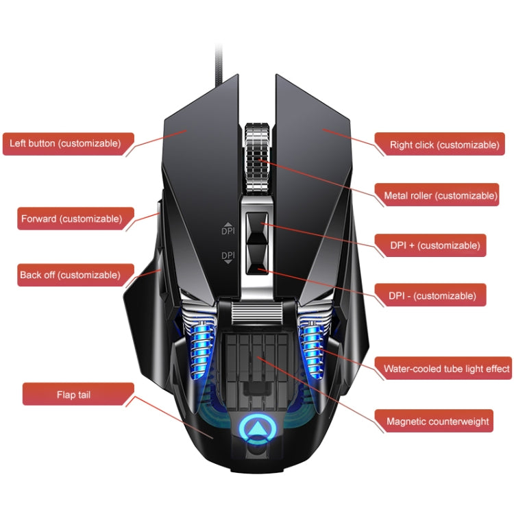 YINDIAO G10 7200DPI 7-modes Adjustable 7-keys RGB Light Wired Metal Mechanical Hard Core Macro Mouse, Style: Audio Version(Black) - Computer & Networking by YINDIAO | Online Shopping UK | buy2fix