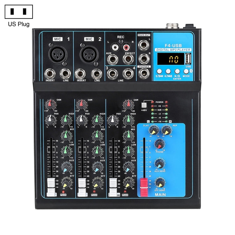 F4 Home 4-channel Bluetooth USB Reverb Mixer, US Plug (Black) - Consumer Electronics by buy2fix | Online Shopping UK | buy2fix