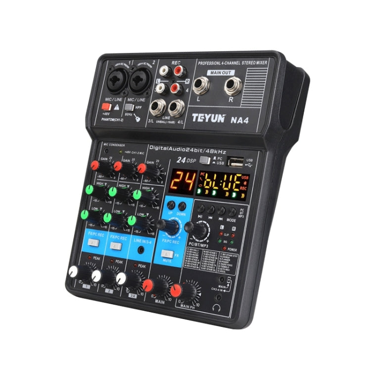 TEYUN NA4 4-channel Small Mixing Console Mobile Phone Sound Card Live Broadcast Computer Recording Console Processor, EU Plug(Black) - Consumer Electronics by TEYUN | Online Shopping UK | buy2fix