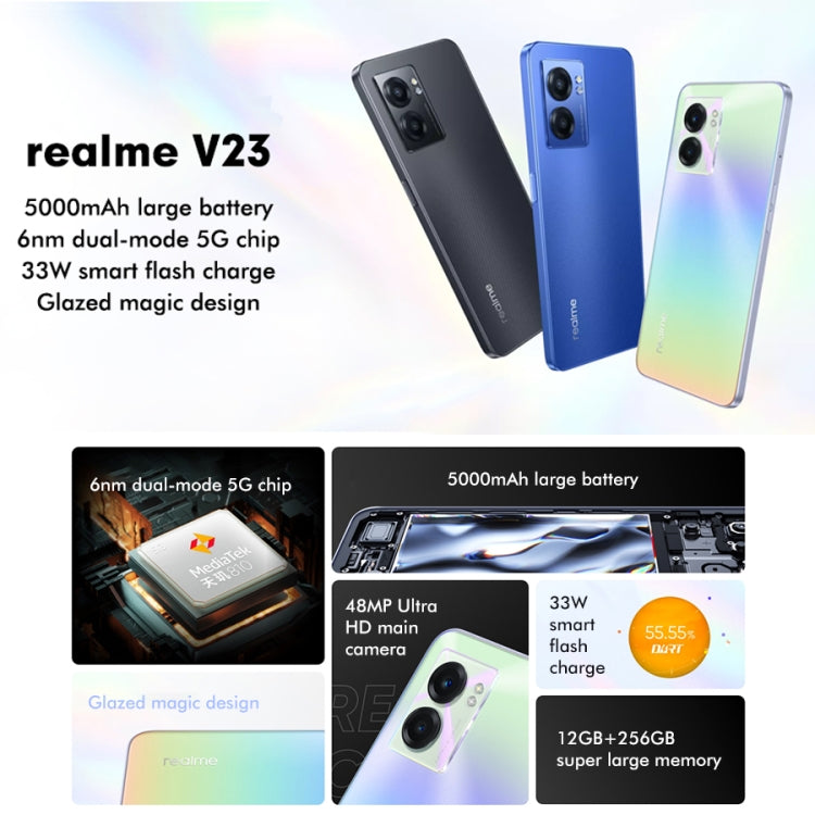 Realme V23 5G, 48MP Camera, 8GB+256GB, Dual Back Cameras, Side Fingerprint Identification, 5000mAh Battery, 6.58 inch Realme UI 3.0 / Android 12 MediaTek Dimensity 810 Octa Core up to 2.4GHz, Network: 5G, Support Google Play(Blue) - OPPO by Realme | Online Shopping UK | buy2fix