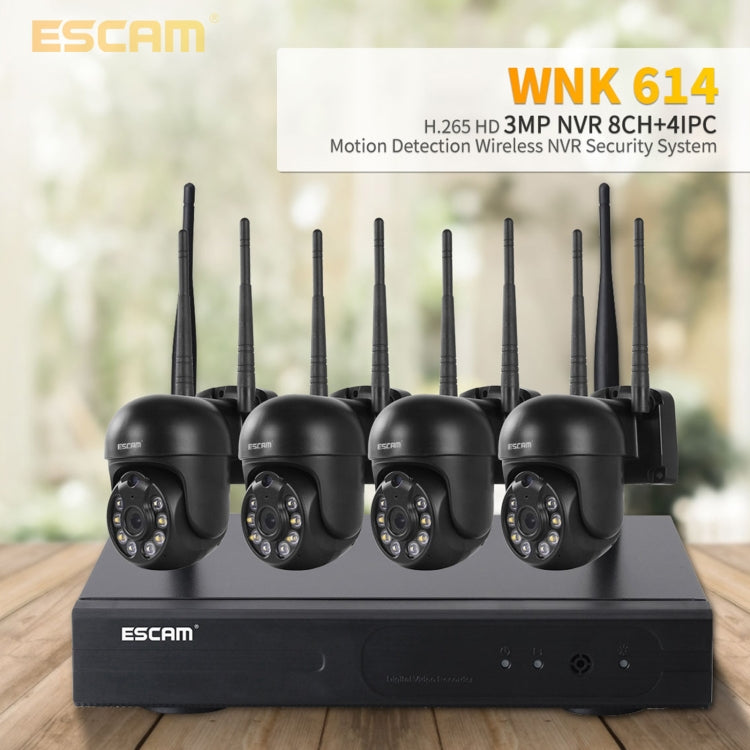 ESCAM WNK614 HD 3.0 Million Pixels 8-channel Wireless + 4IPC Wireless NVR Security System, EU Plug - Dome Camera by ESCAM | Online Shopping UK | buy2fix