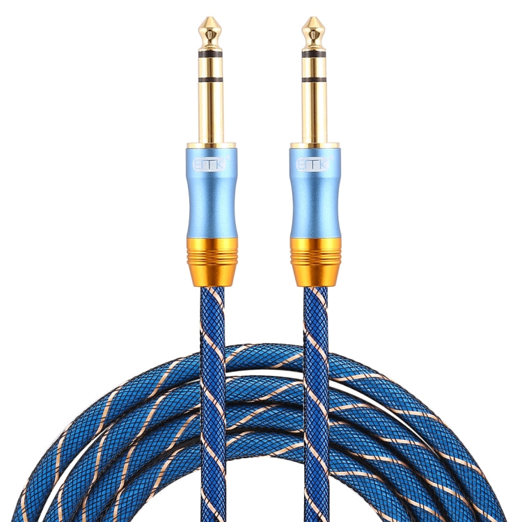 EMK 6.35mm Male to Male 4 Section Gold-plated Plug Grid Nylon Braided Audio Cable for Speaker Amplifier Mixer, Length: 2m(Blue) - Consumer Electronics by EMK | Online Shopping UK | buy2fix