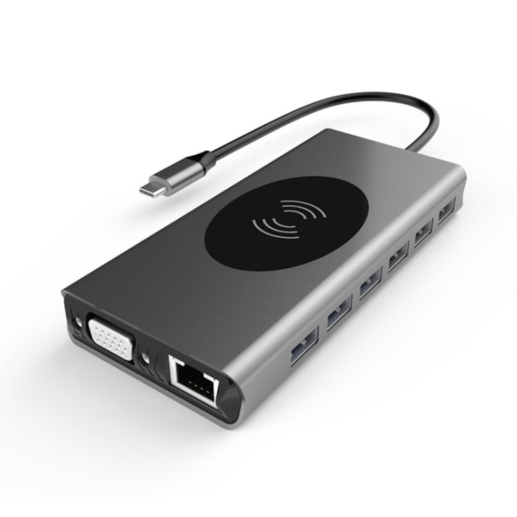 Basix T15 15 in 1 USB-C / Type-C to HDMI + VGA + USB 3.0x4 + USB 2.0x3 + SD + TF + RJ45 + PD + 3.5 Audio + 10W Converter - USB HUB by basix | Online Shopping UK | buy2fix