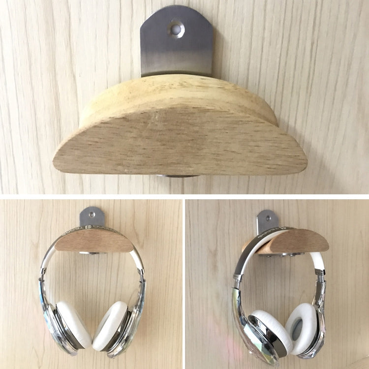 Square Stainless Steel Patch + Solid Wood Wall-mounted Headset Holder - Apple Accessories by buy2fix | Online Shopping UK | buy2fix